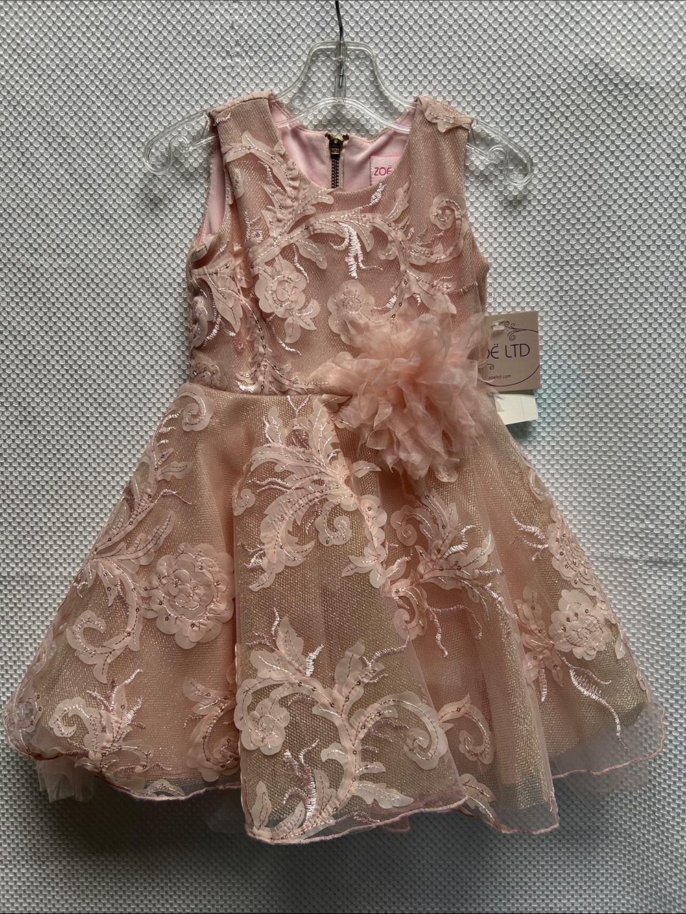 Zoe Ltd Stunning Blush Pale Pink Floral Lace Tulle Party Dress. Fully lined. NWT